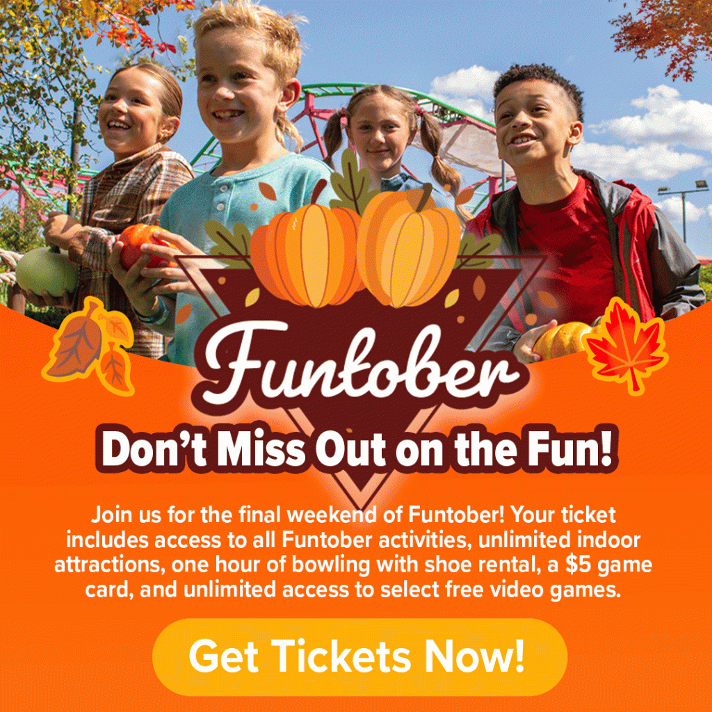 Funtober Last Chance! Group of kids having fun in the park while holding pumpkins.