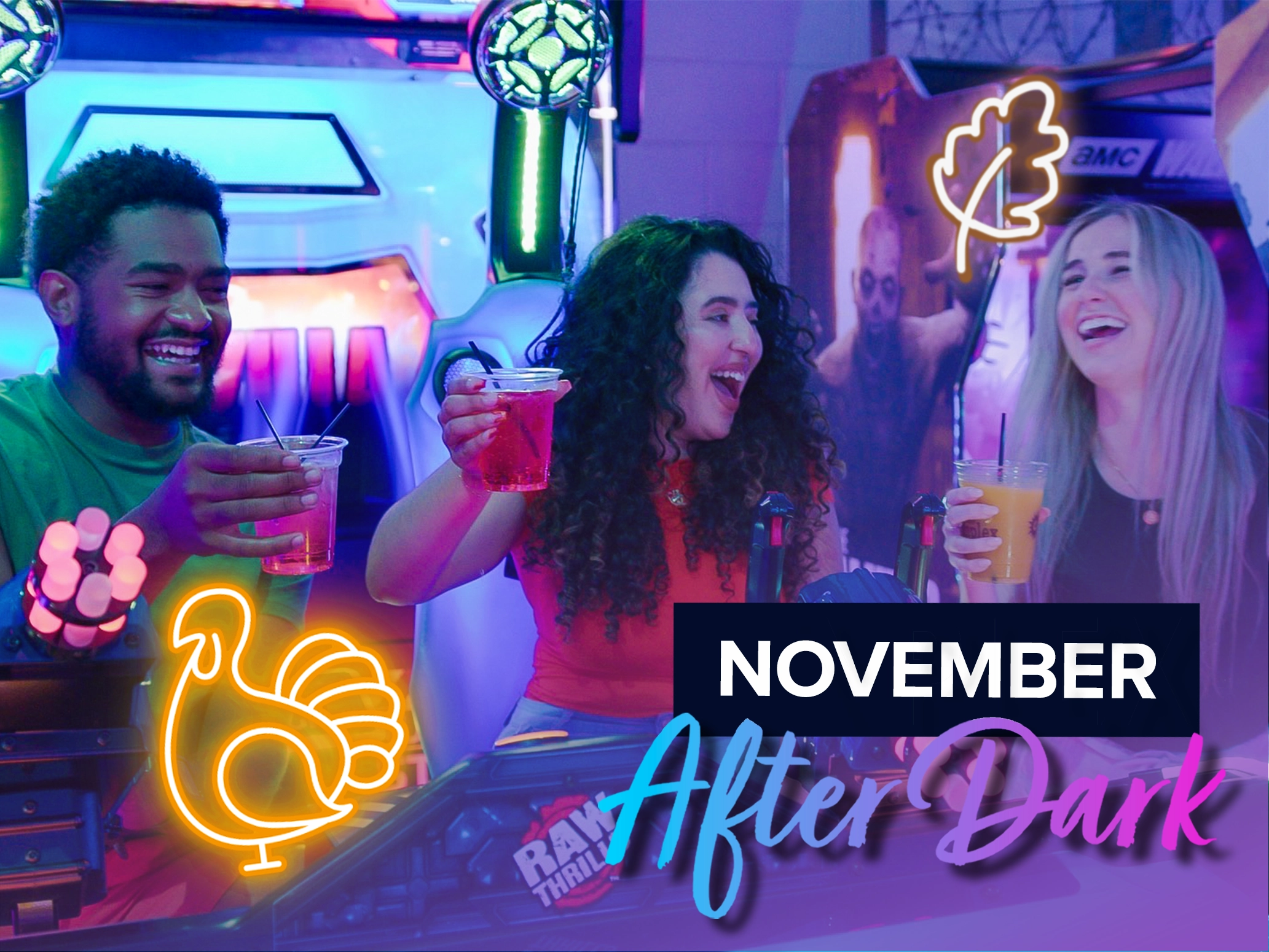 funplex after dark November friendsgiving theme