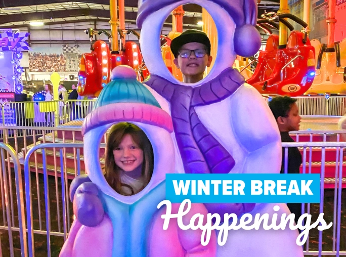 image of children in front of snowman during Winter Break at The Funplex