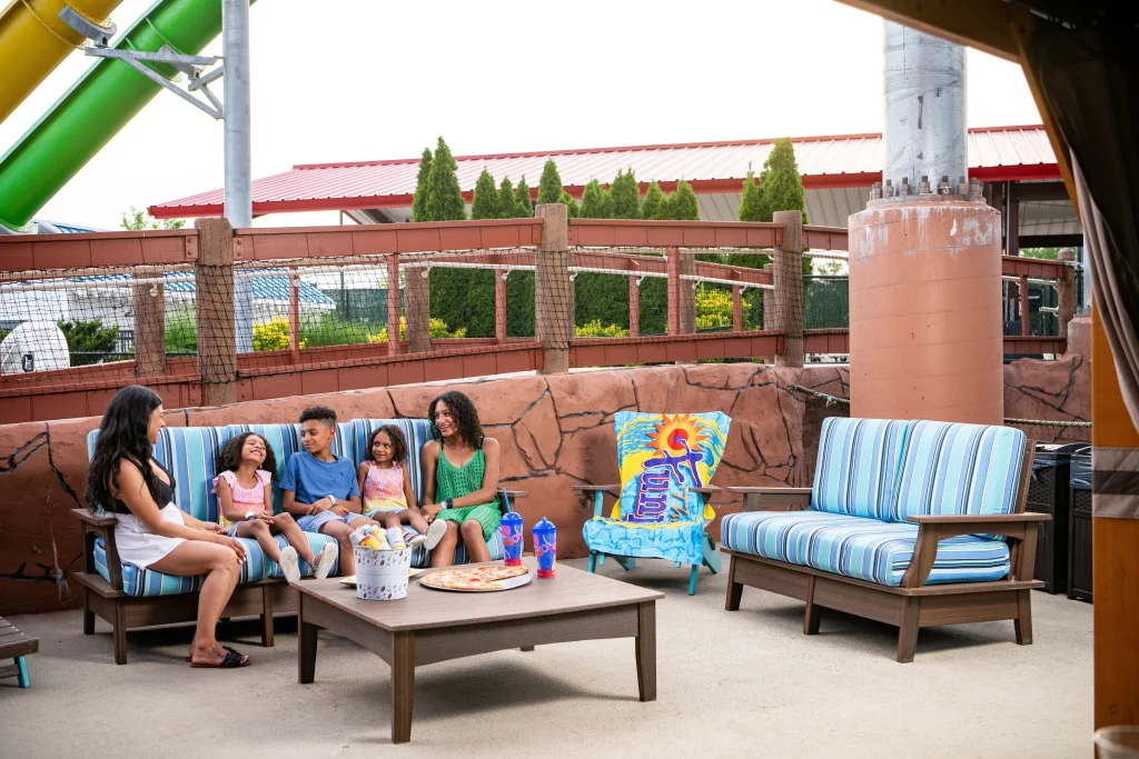 Image of a family enjoying a Villa at the Funplex waterpark