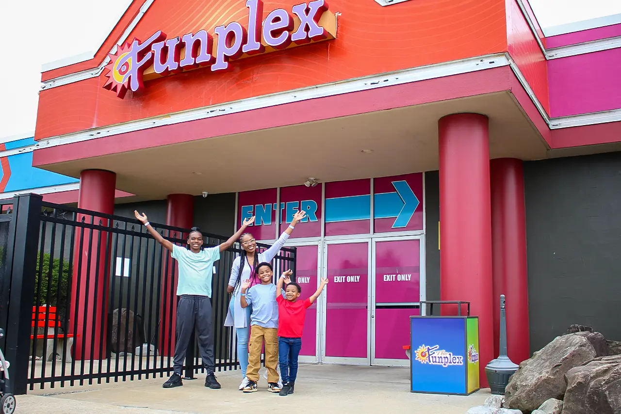 Family standing out front of The Funplex in Mount Laurel NJ