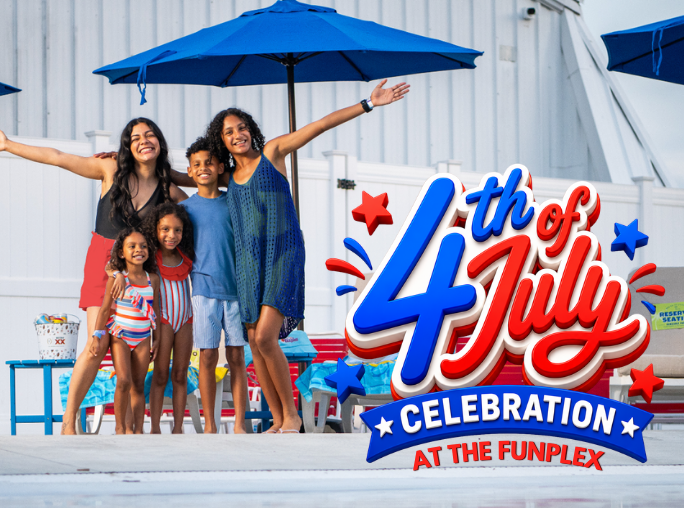 Celebrate 4th of July weekend at The Funplex with family fun, waterpark splashing, rides, BBQ, DJ entertainment, face painting, and more at our Mount Laurel and East Hanover parks.